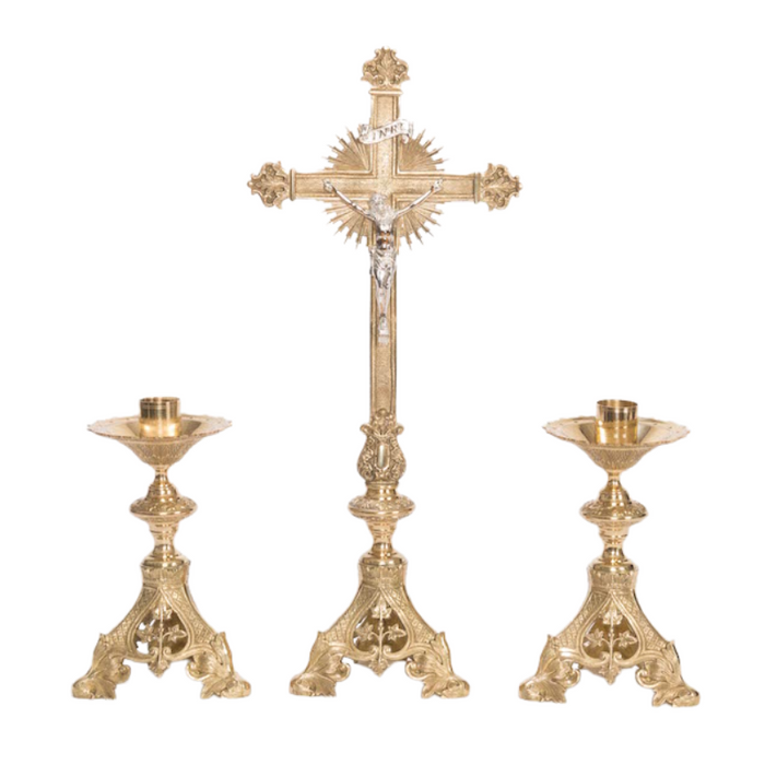 Traditional Baroque Style Crucifix and 10" Candlesticks Altar Set