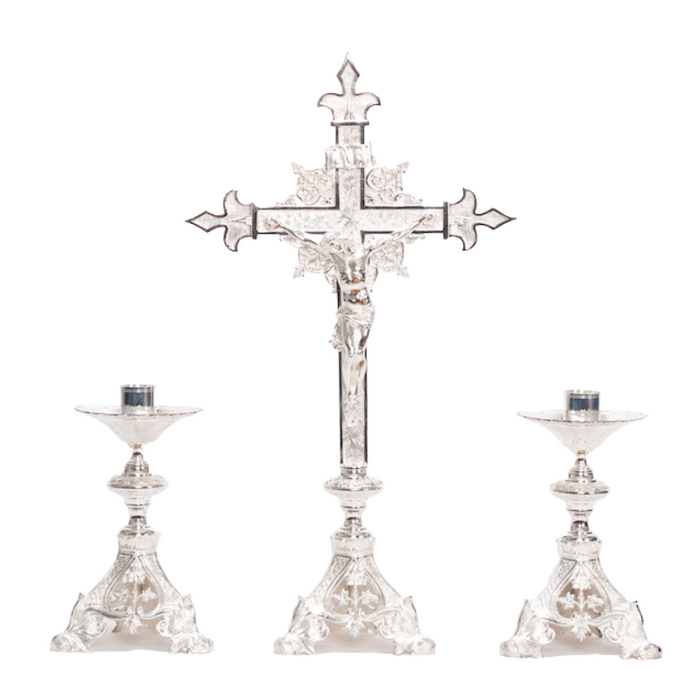 Traditional Baroque Style Crucifix and 10" Candlesticks Altar Set