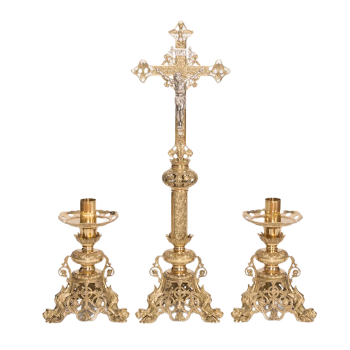 Traditional Baroque Style Crucifix and 12" Candlesticks Altar Set