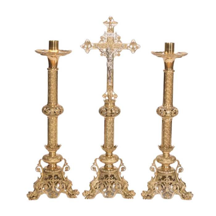 Traditional Baroque Style Crucifix and 30" Candlesticks Altar Set