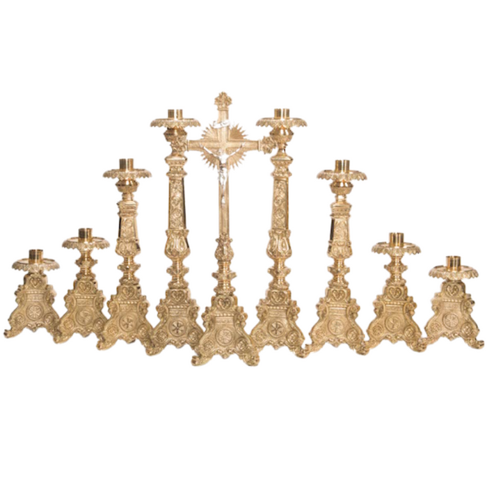 Traditional Baroque Style Crucifix and Candlesticks Altar Set