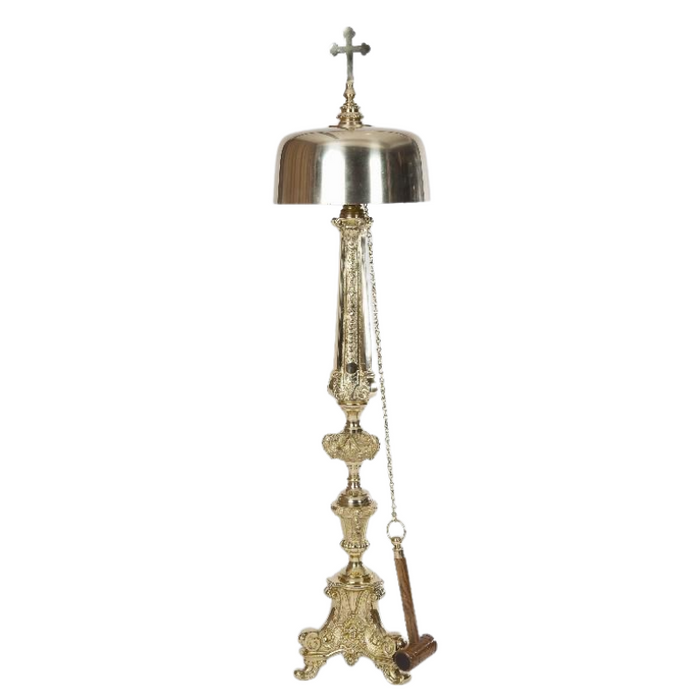 Traditional Church Service Gong in Solid Brass Polished Brass and Lacquered Standing Gong w/ Mallet