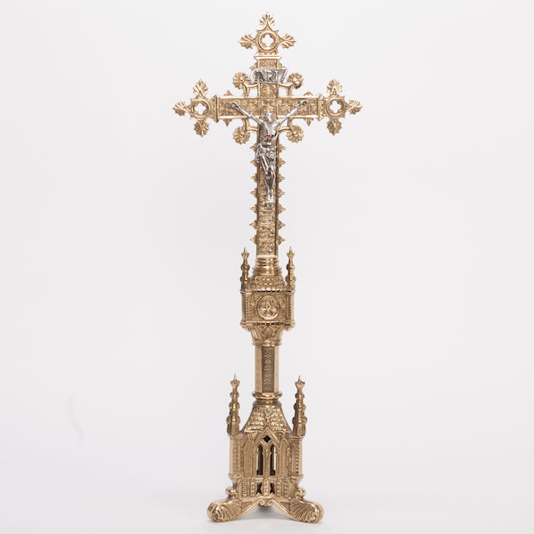 Traditional Gothic Style Crucifix and Candlesticks Altar Set