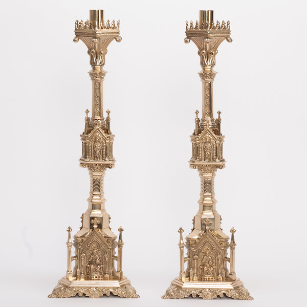 Traditional French Gothic Style Crucifix and Candlesticks Altar Set