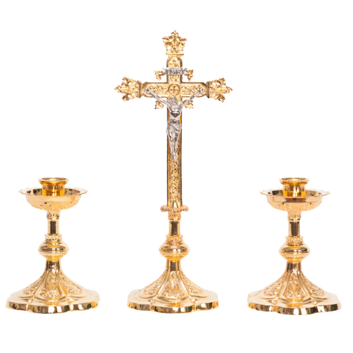 Traditional French Style Crucifix and Candlesticks Altar Set