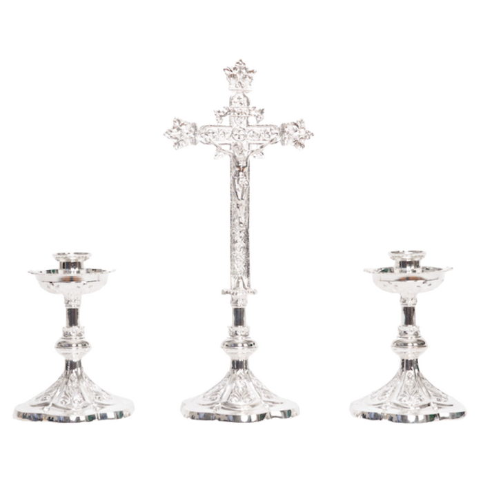 Traditional French Style Crucifix and Candlesticks Altar Set