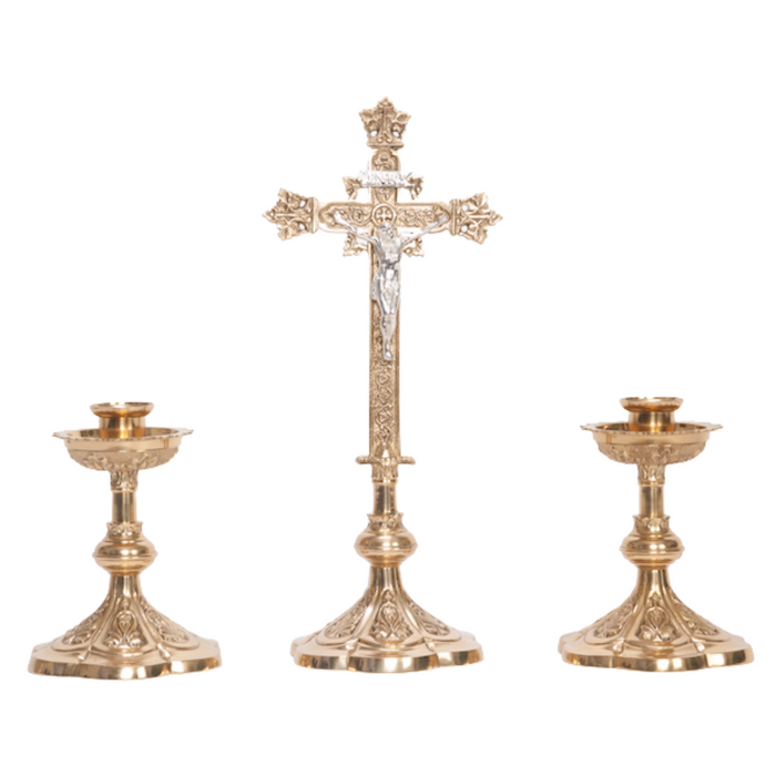 Traditional French Style Crucifix and Candlesticks Altar Set