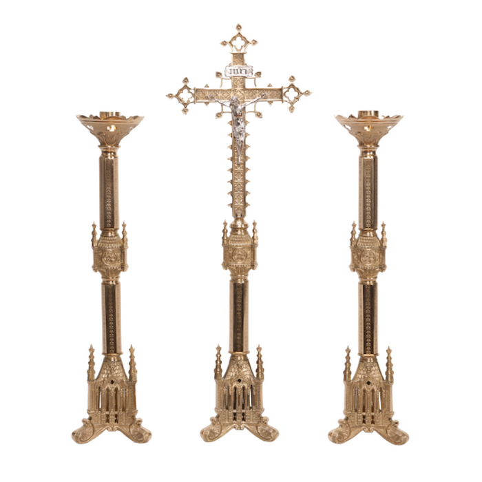 Traditional Gothic Crucifix and Candlestick Altar Set