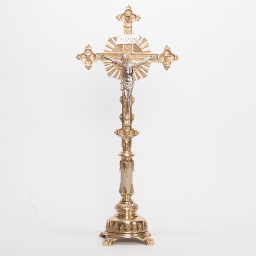 Traditional Marble Stem Brass Altar Crucifix Marble Stem Brass Altar Cross with Silver plated Corpus and INRI.