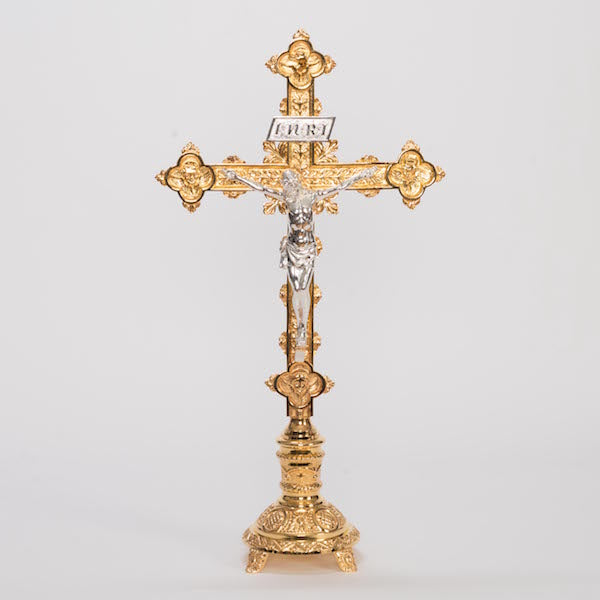 Traditional Ornate Crucifix and Candlesticks Altar Set