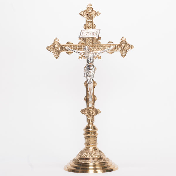 Traditional Ornate Crucifix and Candlesticks Altar Set