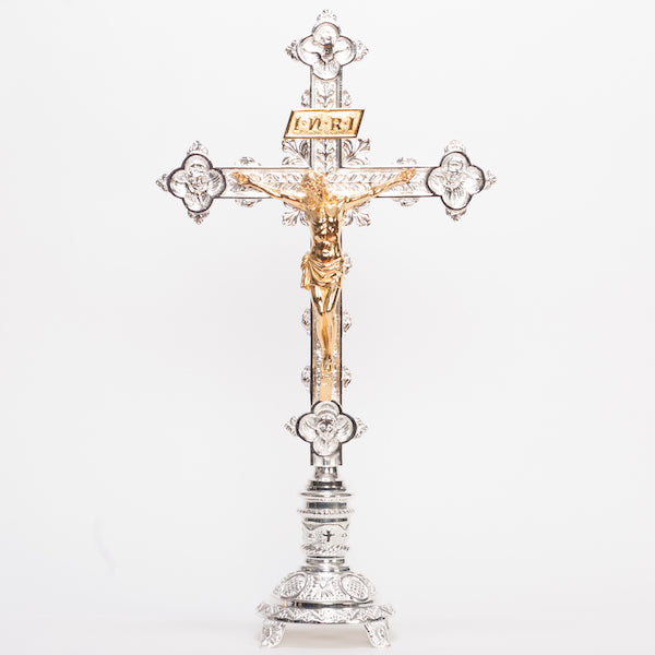 Traditional Ornate Crucifix and Candlesticks Altar Set