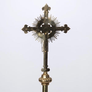 Traditional Processional Crucifix in Solid Brass Processional cross- with rays silver plated corpus