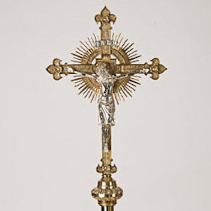 Traditional Processional Crucifix in Solid Brass Processional cross- with rays silver plated corpus