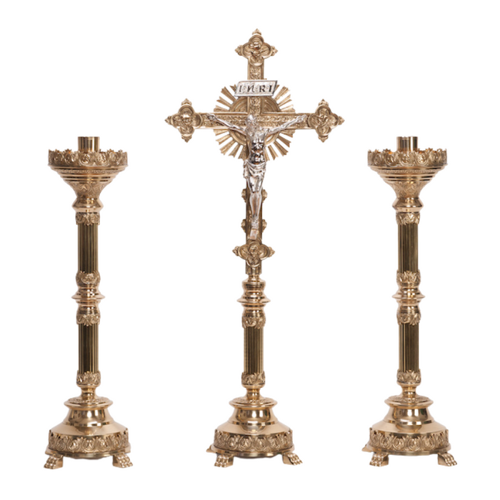 Traditional Ridge Stem Crucifix and Candlesticks Altar Set