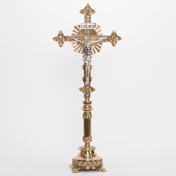 Traditional Ridge Stem Crucifix and Candlesticks Altar Set