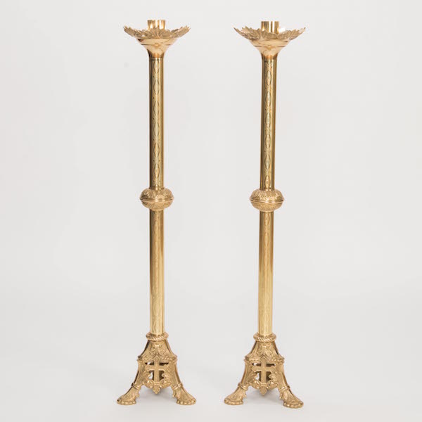 Traditional Solid Brass Church Altar Crucifix and Candlesticks Altar Set