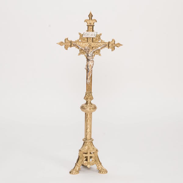 Traditional Solid Brass Church Altar Crucifix and Candlesticks Altar Set