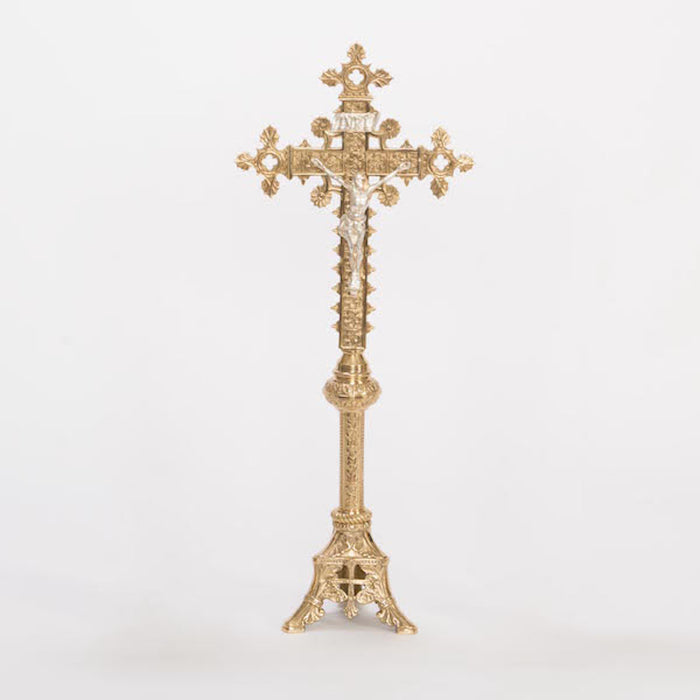 Traditional Solid Brass Crucifix and Candlesticks Altar Set