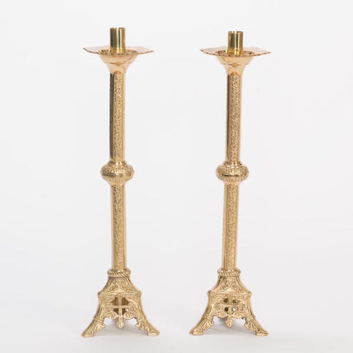 Traditional Solid Brass Crucifix and Candlesticks Altar Set