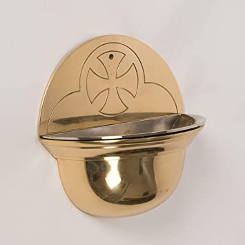 Traditional Solid Brass Wall Hung Holy Water Font with Aluminum Liner