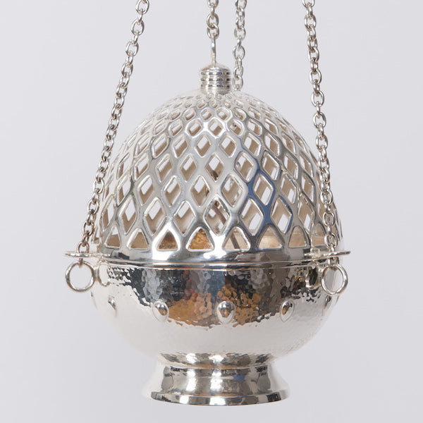 Triple Chain Silver Plated Cathedral Censer Our World Famous Silver Plated  Triple Chain Cathedral Censer / Thurible with Removable charcoal burn cup.