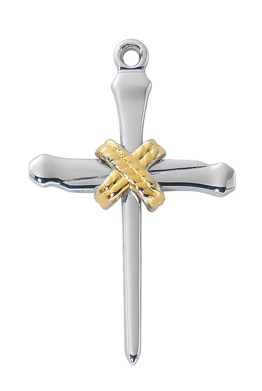 Two-Toned Sterling Silver Cross with Gold Plated Rope Design