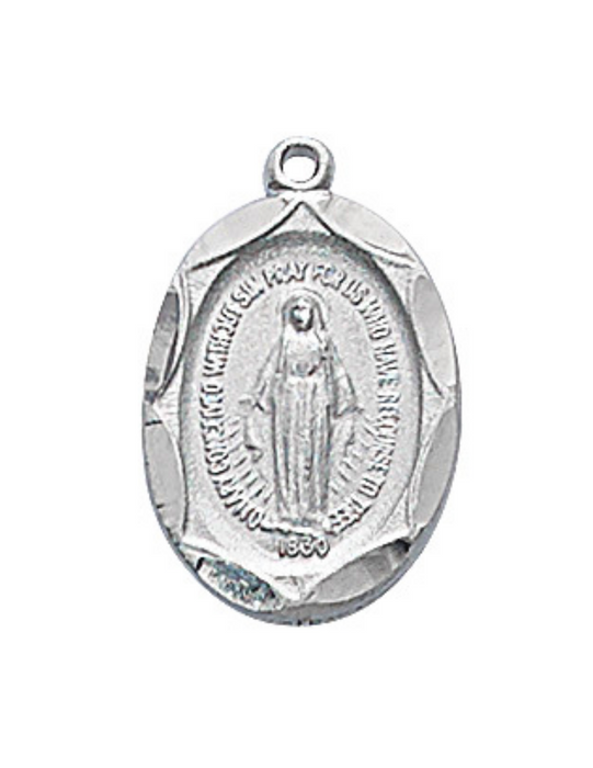 Rhodium Finish Miraculous Medal w/ 18" Fine Rhodium Chain our lady of miraculous medal power of the miraculous medal miraculous medal protection 