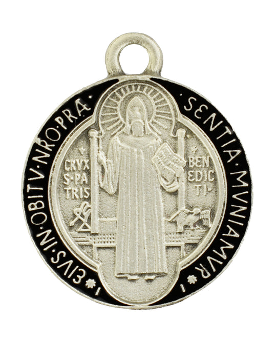 St. Benedict Antique Plated Pewter Medal with 24" Rhodium Plated Chain