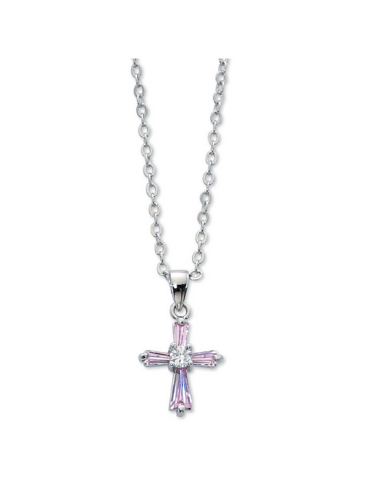 Pink Cubic Zirconia Cross Necklace Pink Cubic Zirconia Cross Pendant with Chain Pink Cubic Zirconia Cross Communion Gift Communion Keepsake Communion Souvenir