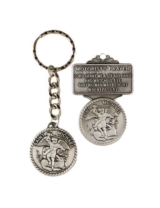 St. Michael Visor Clip with Motorist's Prayer and Keyring Set  St. Michael Visor Clip Military Protection St. Michael Armed Forces Protection Armed Forces Guidance