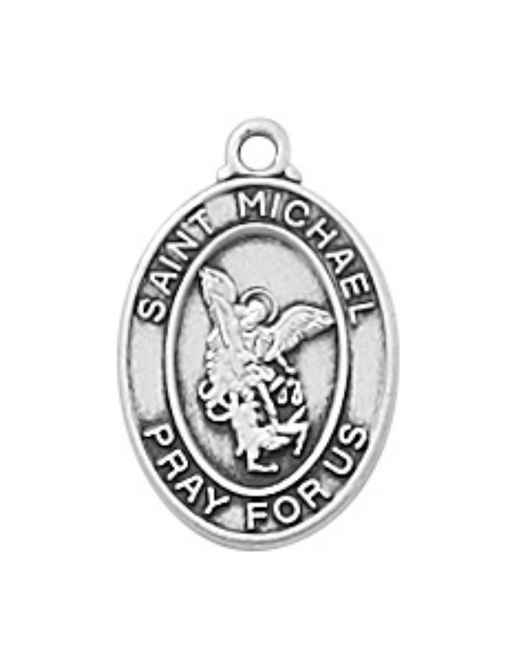 Sterling Silver St. Michael Medal with 13" L Rhodium Plated Chain St. Michael Medal  St. Michael Medal Necklace