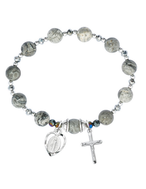 Gray Marble Miraculous Medal Rosary Bracelet Gray Miraculous Medal Rosary Bracelet Miraculous Medal Rosary Bracelet