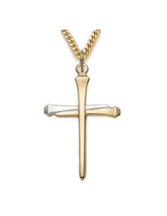 Gold over Sterling Silver Two Tone Nail Cross with 24" L Chain Gold over Sterling Silver Cross Necklace Cross Necklace Cross for Protection Necklace for Protection Cross Necklaces