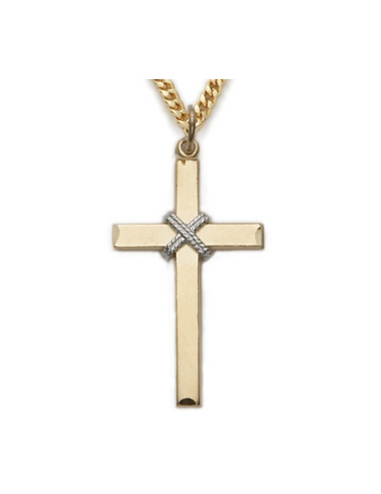 Gold over Sterling Silver Rope Cross with 24" L Chain Gold over Sterling Silver Cross Necklace Cross Necklace Cross for Protection Necklace for Protection Cross Necklaces