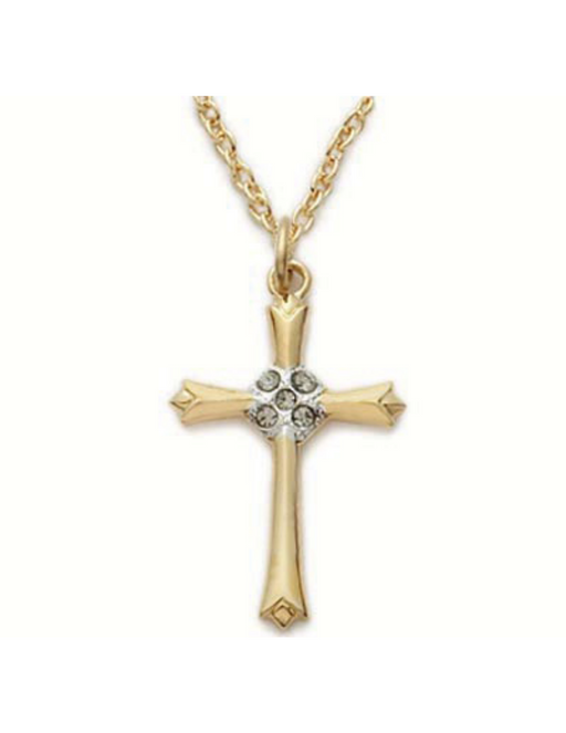 Gold over Sterling Silver Cubic Zirconia Cross with 18" L Chain Gold over Sterling Silver Cross Necklace Cross Necklace Cross for Protection Necklace for Protection Cross Necklaces