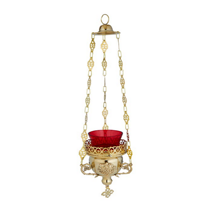 Brass Hanging Sanctuary Lamp with Ruby Glass Sanctuary Lamp Ornate Altar Sanctuary Lamp Sanctuary Lamp with globe Traditional Sanctuary Lamp