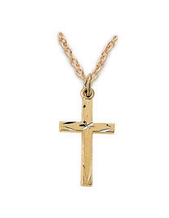 Gold Over Sterling Silver Cross with Brite Cuts and 18" Chain Cross Necklace Cross for Protection Necklace for Protection Cross Necklaces