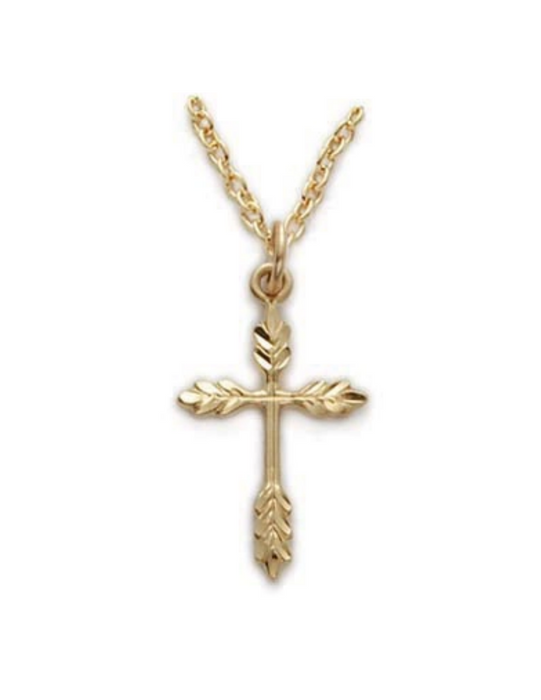 Gold Over Sterling Silver Wheat Cross with 18" Chain Cross Necklace Cross for Protection Necklace for Protection Cross Necklaces