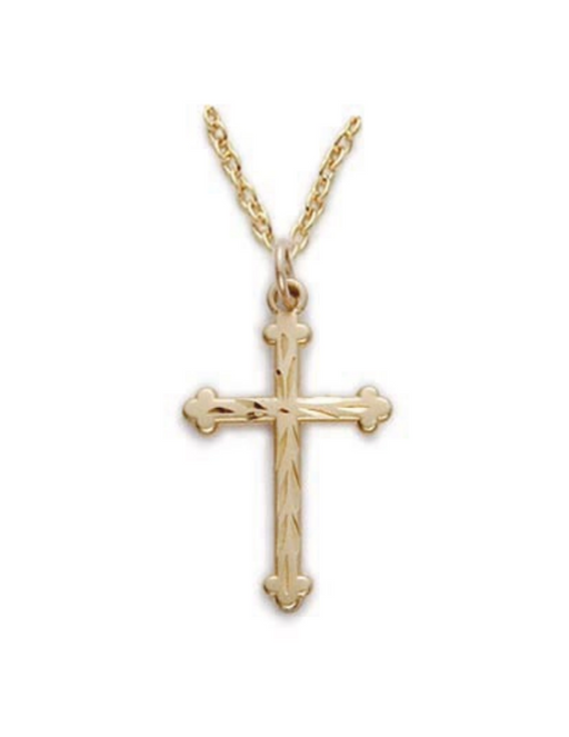 Gold Over Sterling Silver Budded Cross with 18" Chain Cross Necklace Cross for Protection Necklace for Protection Cross Necklaces