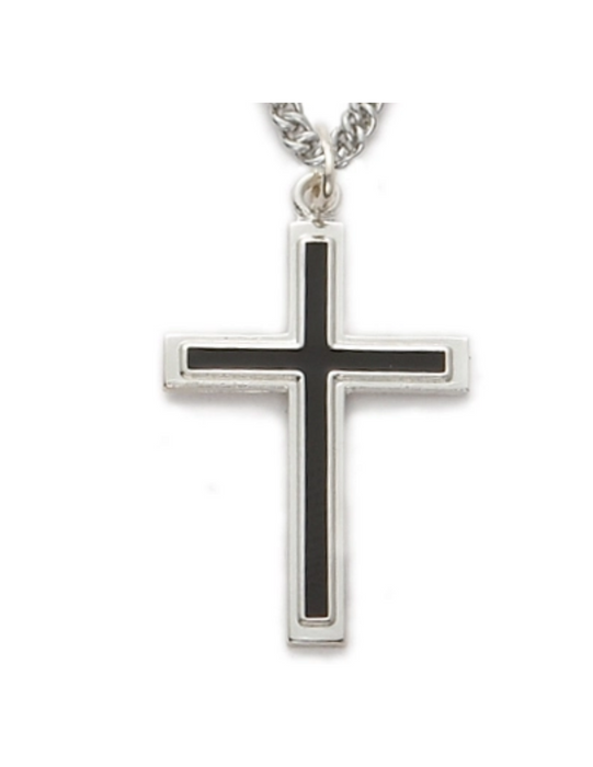 Sterling Silver Cross with Black Fill and 24" L Chain