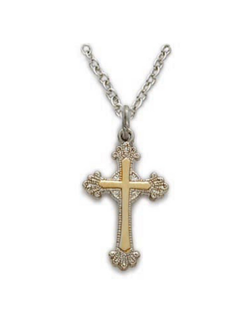 Two Tone Sterling Silver Cross with 24" L Chain Cross Necklace Cross for Protection Necklace for Protection Cross Necklaces