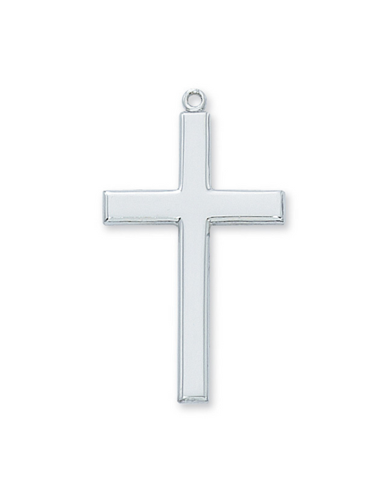 Sterling Silver Plain Cross with 24" L Rhodium Plated Chain