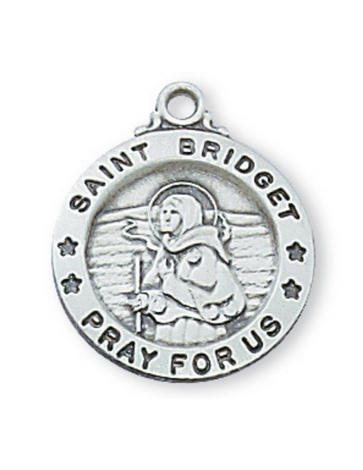 Sterling Silver St. Bridget Medal with 18" Chain Sterling Silver St. Bridget Necklace Holy Medals Holy Medal Necklace Medals for Protection Necklace for Protection