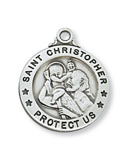 Engravable Sterling Silver St. Christopher Medal w/ 20" Rhodium Chain