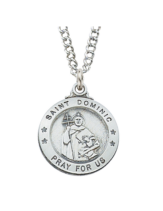 Sterling Silver St. Dominic Medal w/ 20" Rhodium Chain