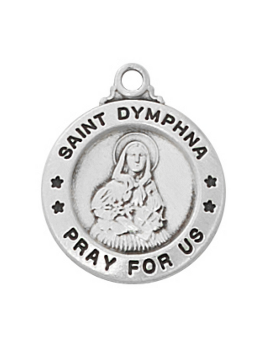 Sterling Silver St. Dymphna Medal with 18" Chain