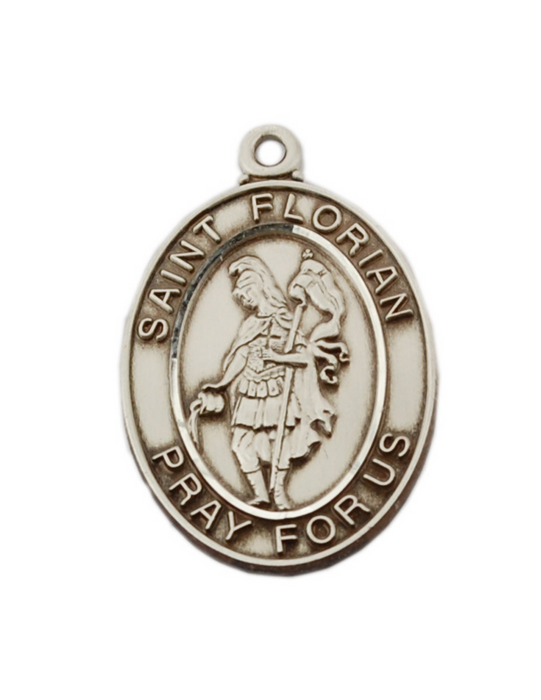 Sterling Silver St. Florian Medal with 24" L Rhodium Chain