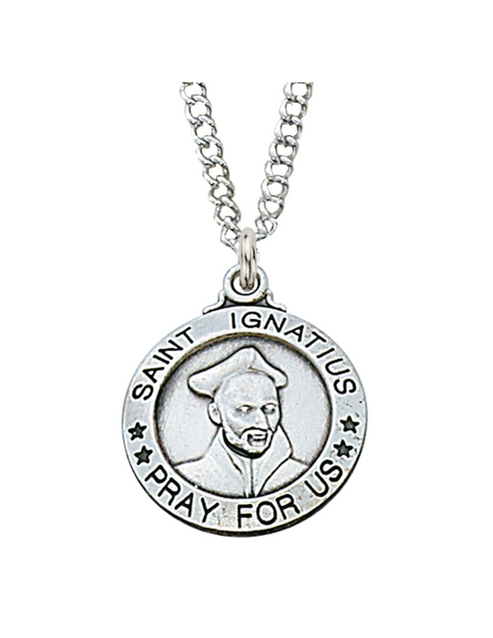 Sterling Silver St. Ignatius Medal w/ 20" Rhodium Chain