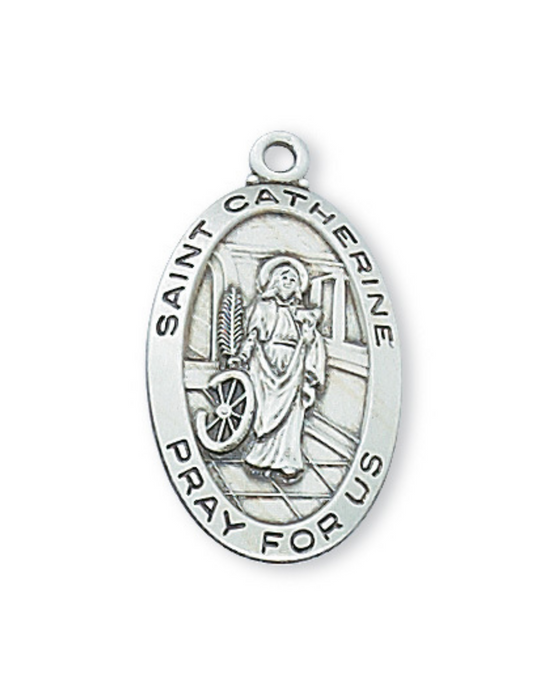 Sterling Silver St. Catherine Medal w/ 18" Rhodium Plated Chain Sterling Silver St. Catherine Medal Sterling Silver St. Catherine necklace